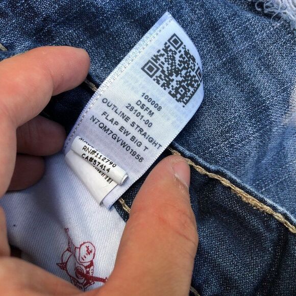 RARE True Religion Jeans Size 32 STRAIGHT Outline Big T Blue - Picture 6 of 8